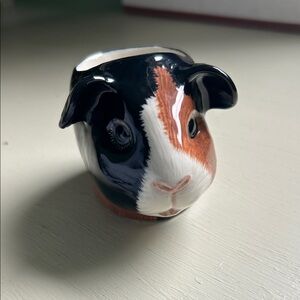 Ceramic Guinea Pig Egg Cup in Black, White & Brown. Made by Quail Ceramics